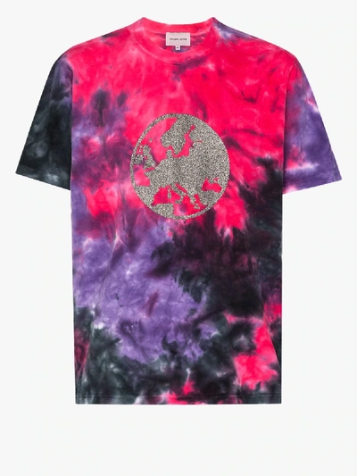 Shop Duoltd Tie-dye Globe Print Cotton T-shirt In Pink