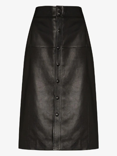 Shop Saint Laurent Black Leather Midi Skirt