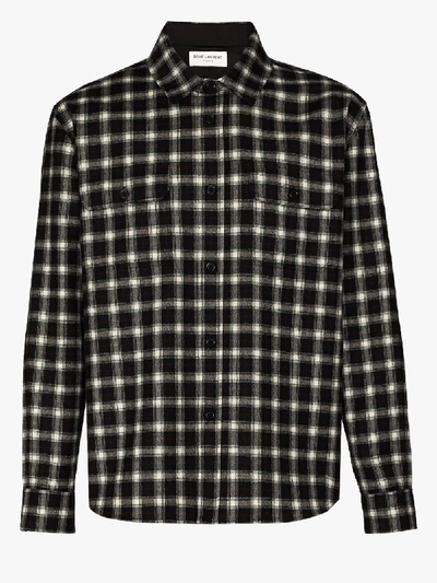Shop Saint Laurent Checked Wool Shirt In Black