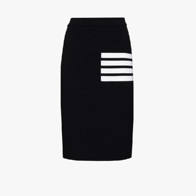 Shop Thom Browne 4-bar Stripe Wool Pencil Skirt In Blue