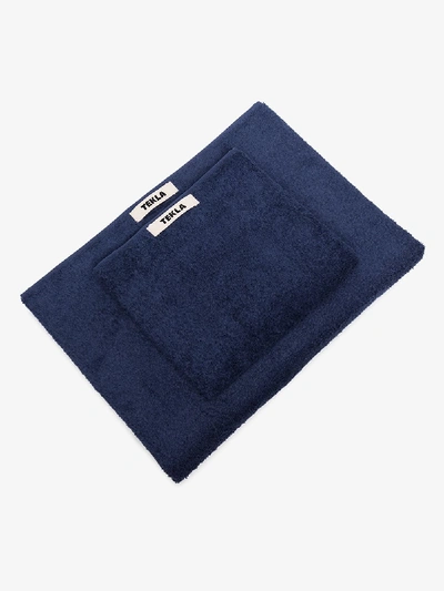 Shop Tekla Navy Organic Cotton Towel Set In Blue
