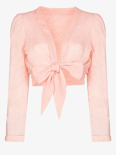 Shop Lisa Marie Fernandez Cropped Linen Blouse In Pink