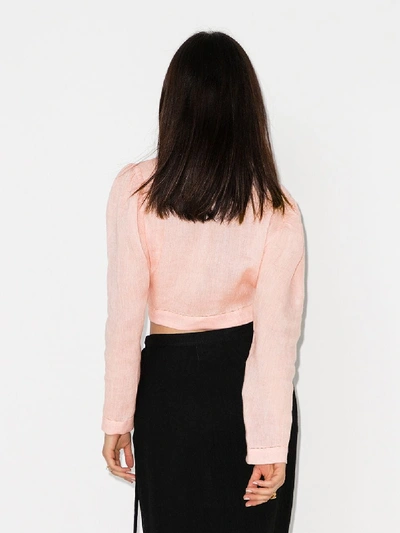 Shop Lisa Marie Fernandez Cropped Linen Blouse In Pink