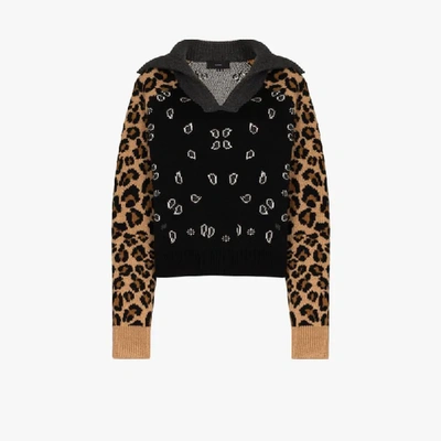 Shop Alanui Leopard Bandana Cashmere Sweater In Brown