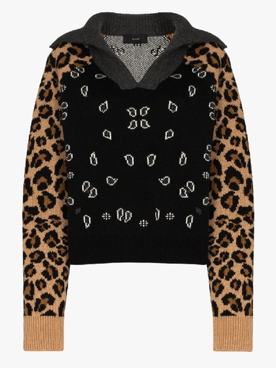 Shop Alanui Leopard Bandana Cashmere Sweater In Brown