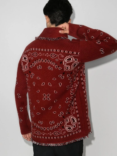 Shop Alanui Bandana Motif Cardigan In Red