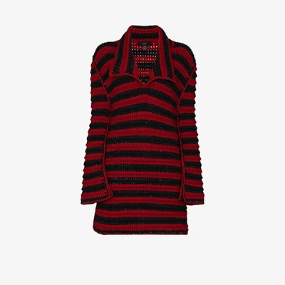 Shop Alanui Red Striped Crochet Wool Jumper