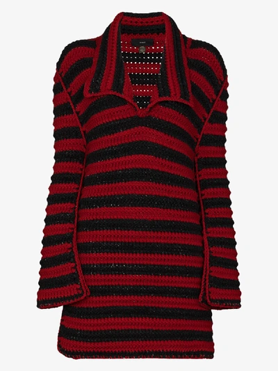 Shop Alanui Red Striped Crochet Wool Jumper
