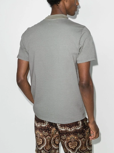 Shop Les Tien Grey Mock Neck Cotton T-shirt