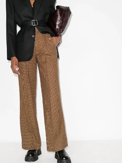 Shop Chloé Brown Houndstooth Flared Trousers