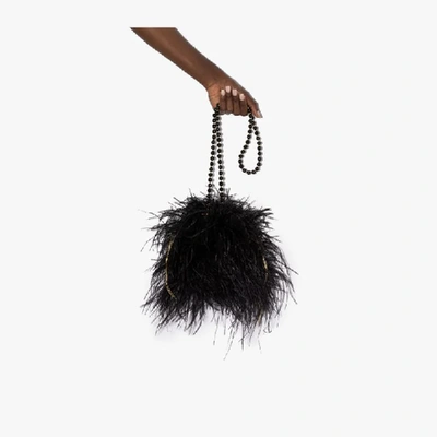 Shop Vanina Black L'oiseau Rebelle Feather Shoulder Bag