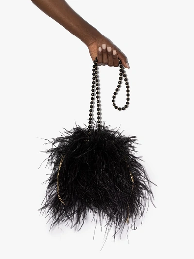 Shop Vanina Black L'oiseau Rebelle Feather Shoulder Bag