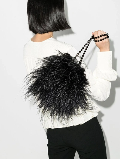 Shop Vanina Black L'oiseau Rebelle Feather Shoulder Bag