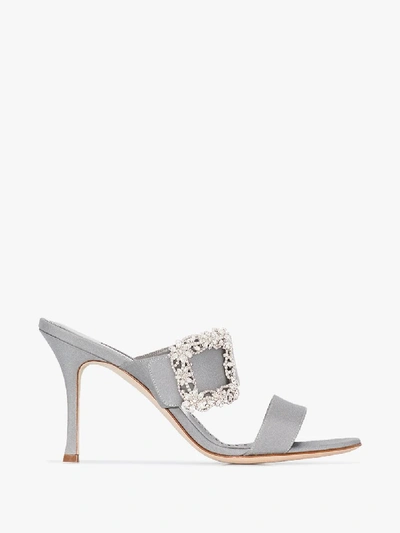 Shop Manolo Blahnik Gable Jewel 90 Double Strap Sandals In Grey