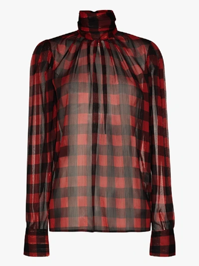 Shop Anouki Checked Sheer Blouse In Red