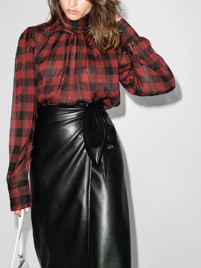 Shop Anouki Checked Sheer Blouse In Red