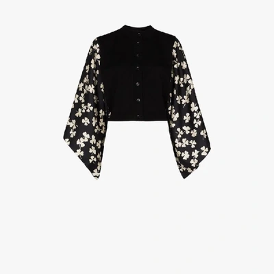 Shop Loewe Shamrock Print Sleeve Wool Cardigan In Black