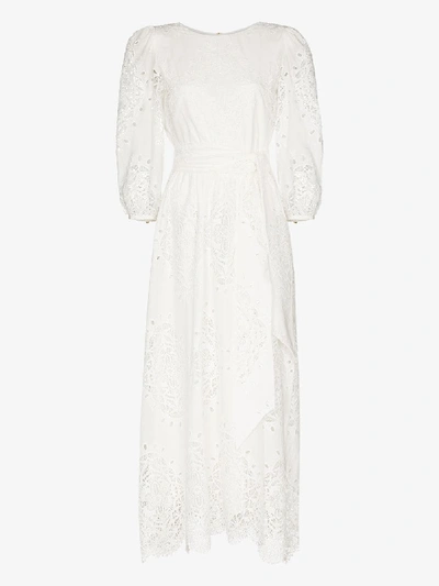 Shop Borgo De Nor Constance Lace Midi Dress In White