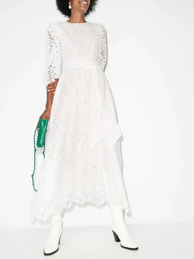 Shop Borgo De Nor Constance Lace Midi Dress In White