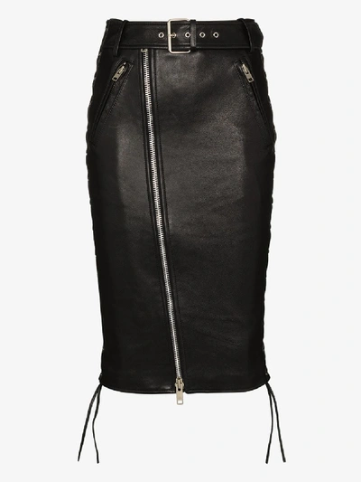 Shop Balenciaga Belted Leather Pencil Skirt In Black