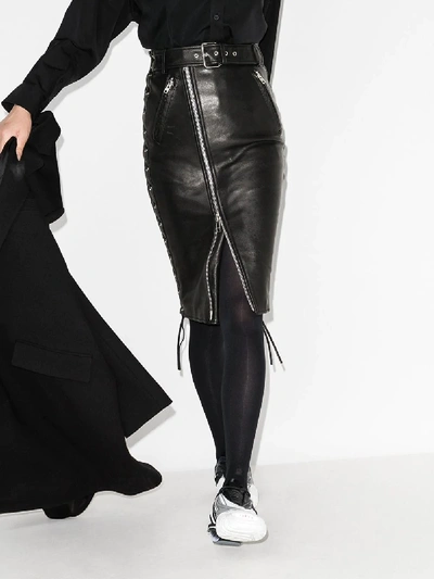 Shop Balenciaga Belted Leather Pencil Skirt In Black