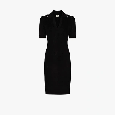 Shop Fendi Ff Polo Collar Mini Dress In Black