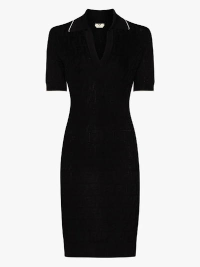 Shop Fendi Ff Polo Collar Mini Dress In Black