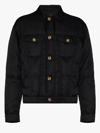 Shop Versace Padded Button-down Jacket In Black