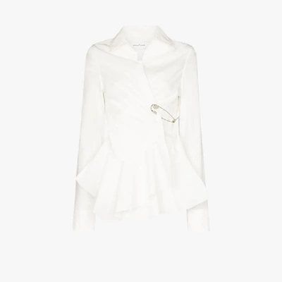 Shop Marques' Almeida Safety Pin Asymmetric Organic Cotton Shirt In White