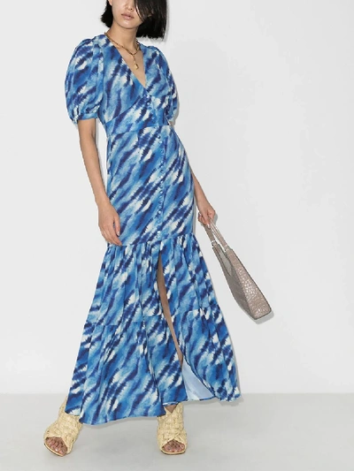 Shop Rotate Birger Christensen Thora Printed Maxi Dress In Blue