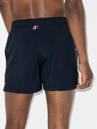 Shop Thom Browne Tricolour Trim Swim Shorts In Blue