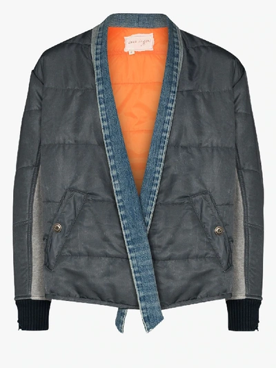 Shop Greg Lauren Padded Bomber Jacket In Blue