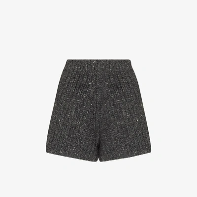 Shop Alanui Fancy Ribbed Knit Shorts In Grey