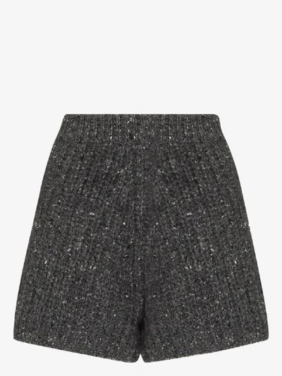 Shop Alanui Fancy Ribbed Knit Shorts In Grey