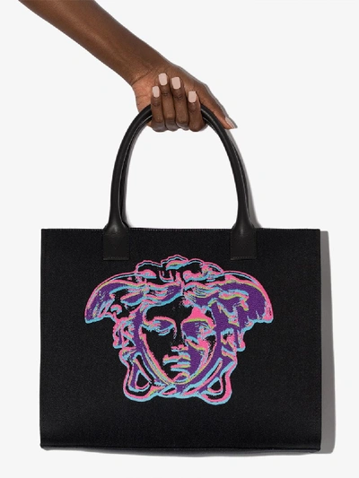 Shop Versace Black Medusa Icon Canvas Tote Bag
