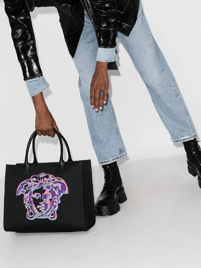 Shop Versace Black Medusa Icon Canvas Tote Bag