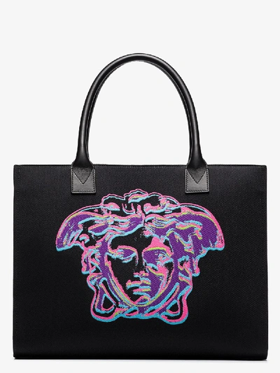 Shop Versace Black Medusa Icon Canvas Tote Bag