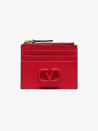 Shop Valentino Red Vlogo Leather Card Holder