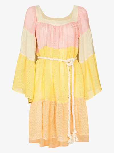 Shop Lisa Marie Fernandez Colour Block Peasant Mini Dress In Yellow