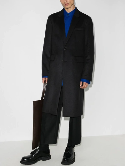 Shop Valentino Navy Single-breasted Virgin Wool Coat In Blue