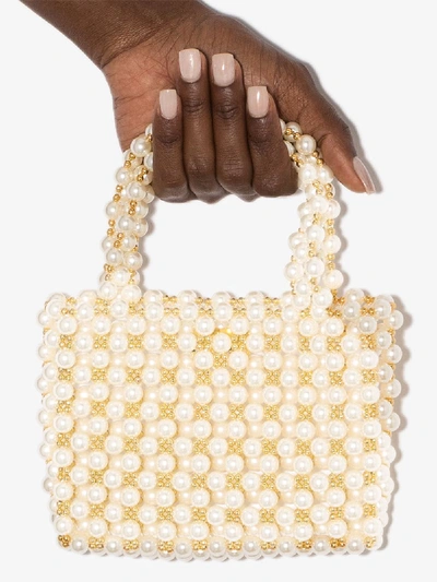 Shop Vanina White Pearl Mist Beaded Tote Bag