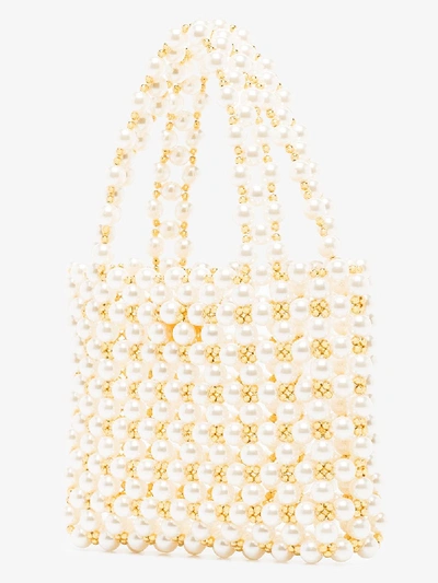 Shop Vanina White Pearl Mist Beaded Tote Bag