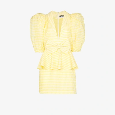Shop Rotate Birger Christensen Johanna Gingham Mini Dress In Yellow