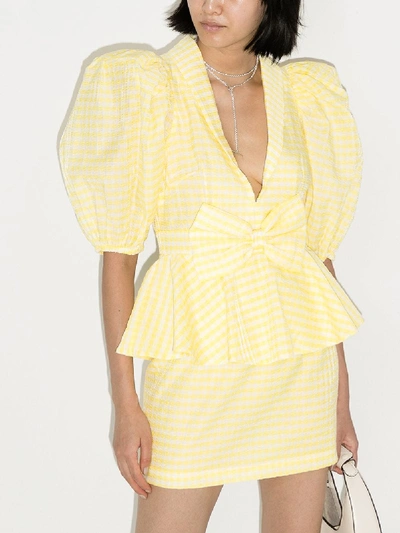 Shop Rotate Birger Christensen Johanna Gingham Mini Dress In Yellow