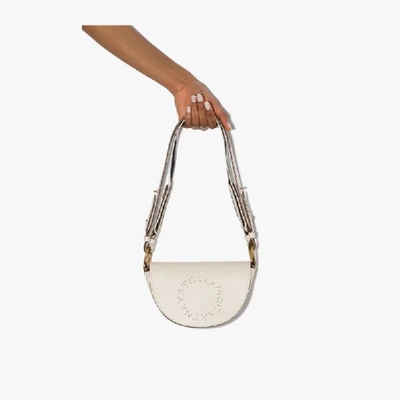 Shop Stella Mccartney White Perforated Logo Shoulder Bag In Neutrals