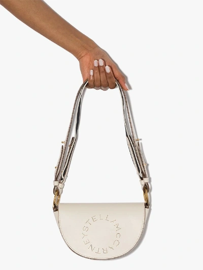 Shop Stella Mccartney White Perforated Logo Shoulder Bag In Neutrals