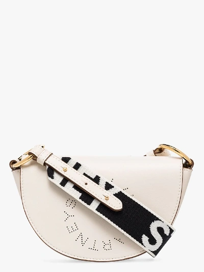Shop Stella Mccartney White Perforated Logo Shoulder Bag In Neutrals