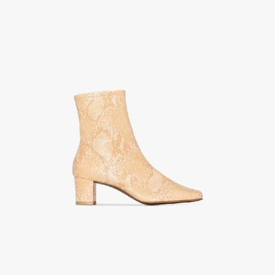 Shop By Far Neutral Sofia 50 Snake Print Leather Ankle Boots In Neutrals