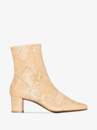 Shop By Far Neutral Sofia 50 Snake Print Leather Ankle Boots In Neutrals