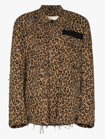 Shop R13 Shredded Leopard Print Jacket In Brown